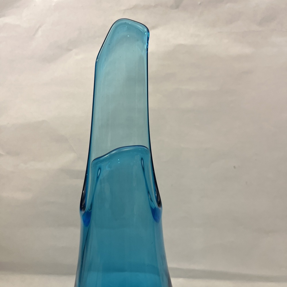 LE Smith Swung Vase Peacock Blue Footed Glass 15.5" Tall MCM - Picture 4 of 9